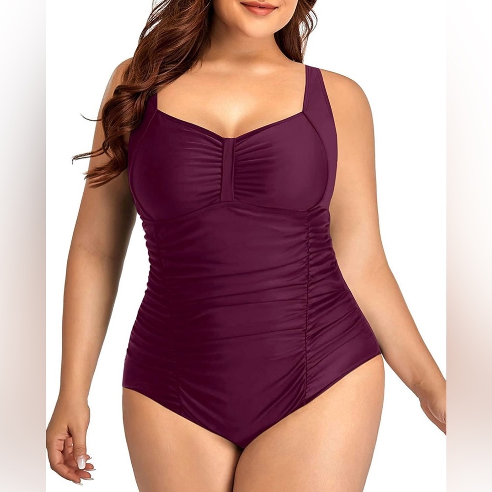 Daci Plus Size One Piece Tummy Control Vintage Ruched Bathing Suits Retro